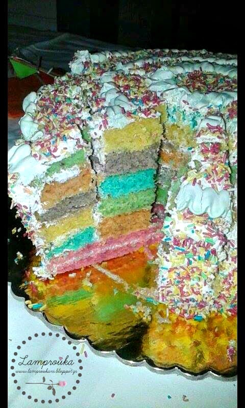 το εσωτερικό της πολύχρωμης τούρτας