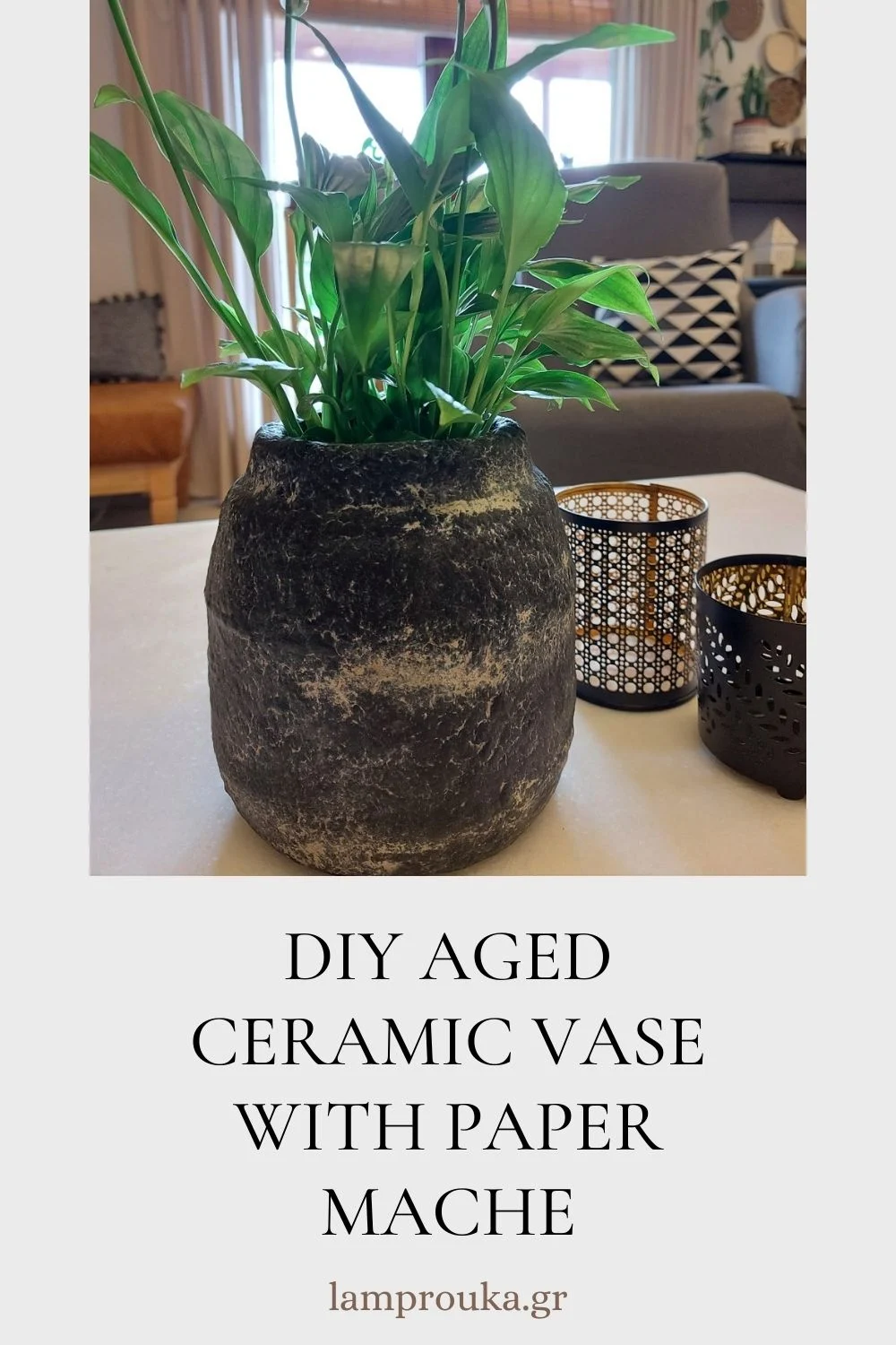 DIY aged ceramic vase with paper mache