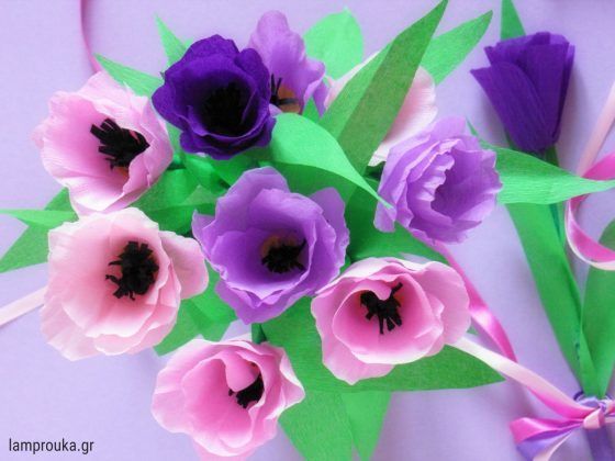 Diy χάρτινα λουλούδια τουλίπες από γκοφρέ χαρτί