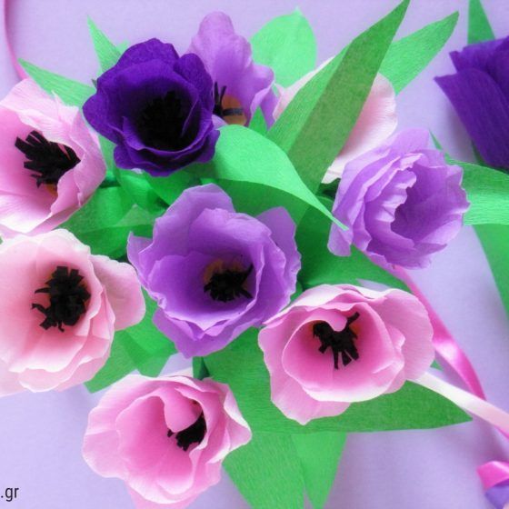 Diy χάρτινα λουλούδια τουλίπες από γκοφρέ χαρτί